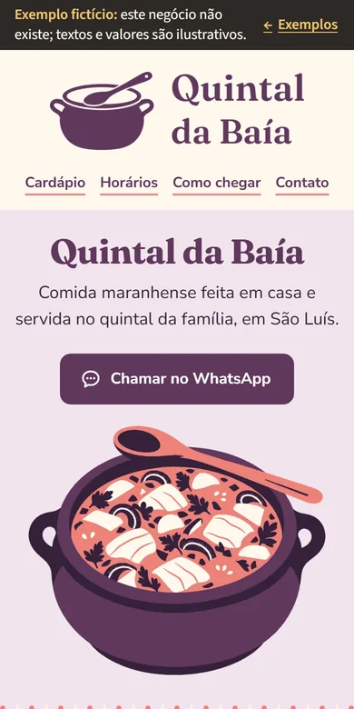 Exemplo de site do Quintal da Baía, na tela de um celular