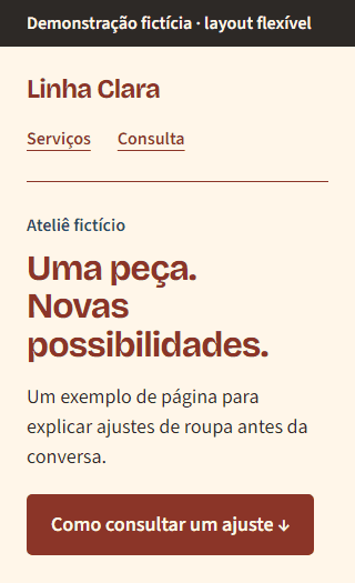 Versão flexível do Ateliê Linha Clara numa área de visualização de 320 pixels.