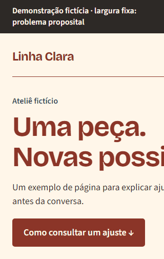 Versão de largura fixa do Ateliê Linha Clara numa área de visualização de 320 pixels.