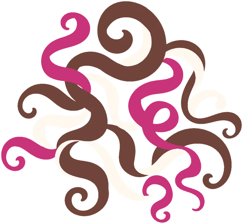 Ilustração: um desenho de cachos e espirais, como uma mecha de cabelo cacheado vista de perto.